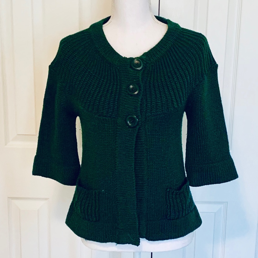 Retro Emerald Large Button Bell Sleeved Cardigan